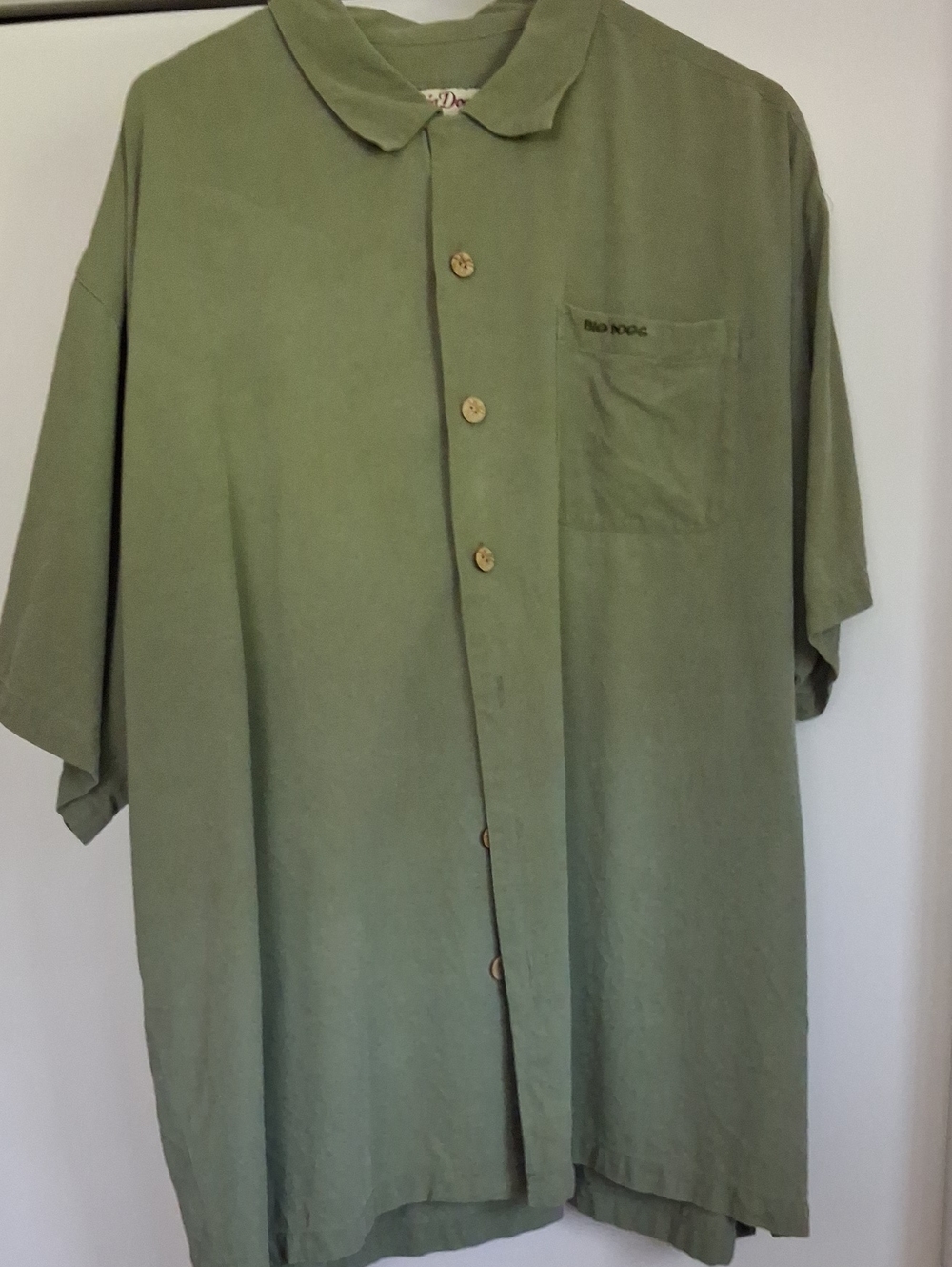 Big Dogs Olive Green Short Sleeve Button-Down Silk Shirt